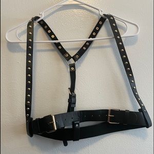 Faux leather stud strapped belt